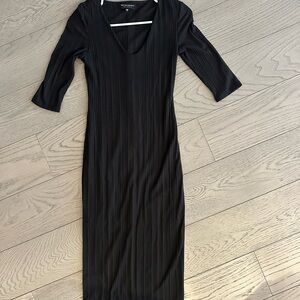 See You Monday Black Ribbed Sheath Dress V-Neck 3/4 Sleeve
